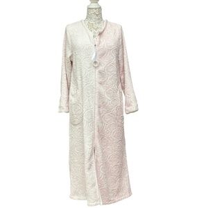 Ella Simone Pink Plush Zip Robe Floral Texture Long Sleeve Large, House Robe